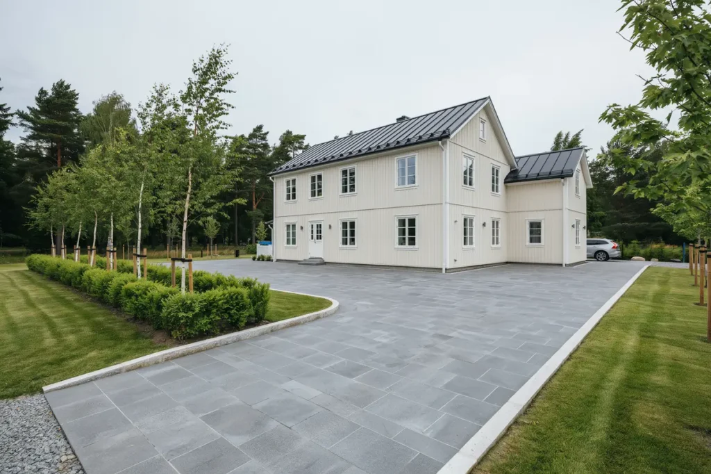 stenl ggning av uppfart och kantsten i vendels haninge